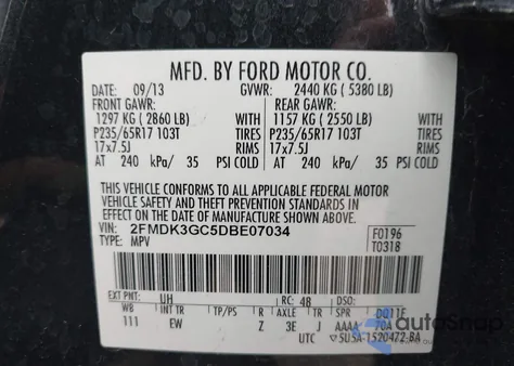 2013 Ford Edge Se z USA, uszkodzony, nr VIN 2FMDK3GC5DBE07034